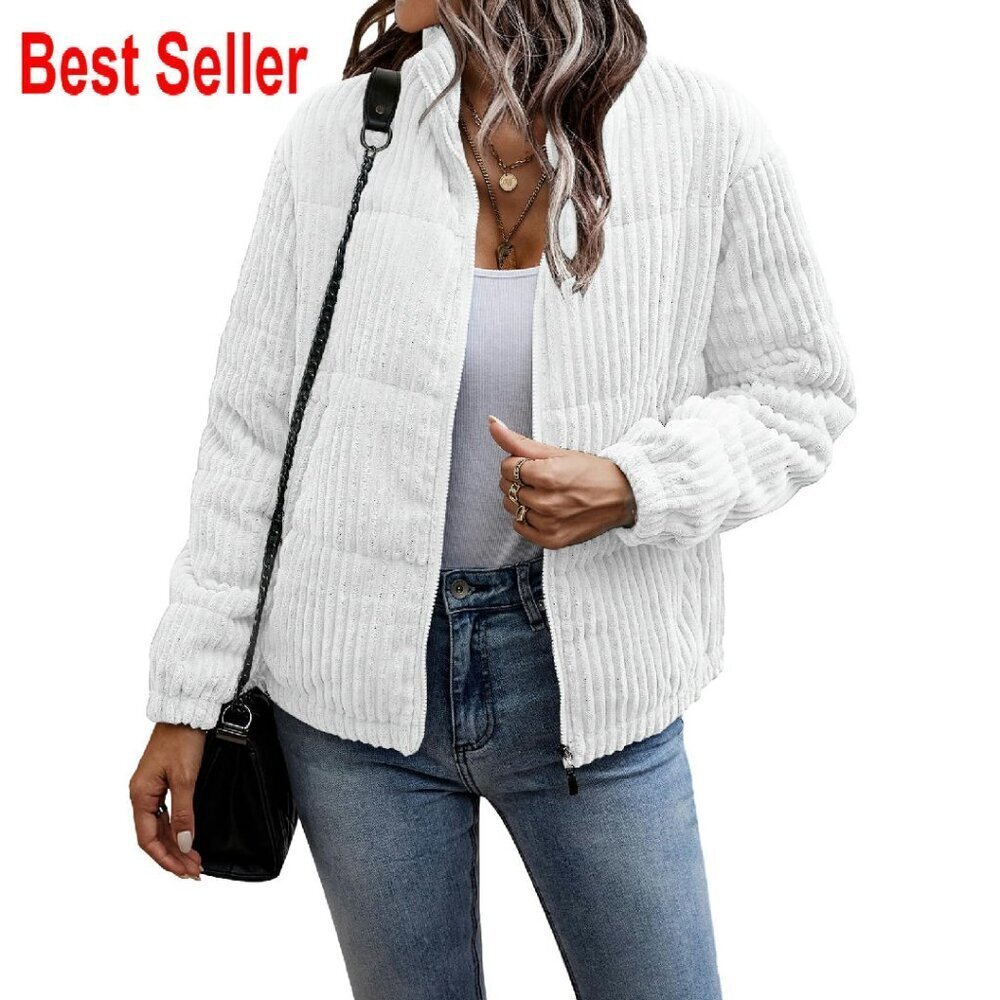 Corduroy Puffer Jacket Quilted Lightweight Baggy Cropped Vintage Y2K